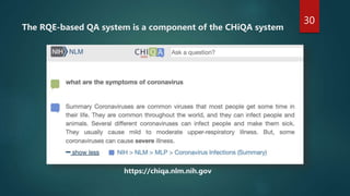 The RQE-based QA system is a component of the CHiQA system
30
https://chiqa.nlm.nih.gov
 