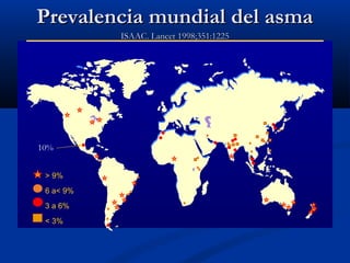 Prevalencia mundial del asma
ISAAC. Lancet 1998;351:1225

10%
> 9%
6 a< 9%
3 a 6%
< 3%

 