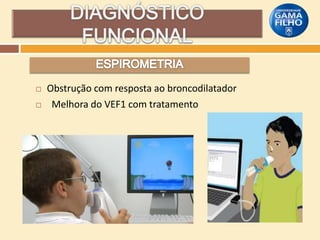 


Obstrução com resposta ao broncodilatador
Melhora do VEF1 com tratamento

 