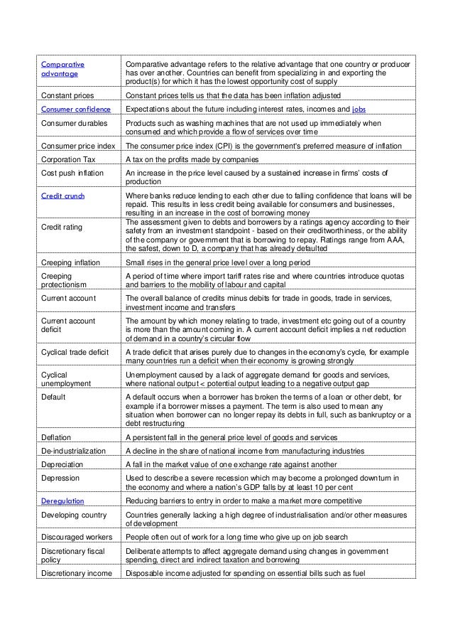 Macroeconomics key terms