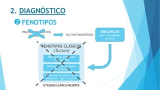 2. DIAGNÓSTICO
FENOTIPOS
PRUEBAS DE FUNCIÓN
PULMONAR DX CONTROVERTIDO
SIBILANCIAS
como “sucedáneo”
de asma
FENOTIPOS CLÁSICOS
(Tucson)
Sibilancias precoces
transitorias
Sibilancias persistentes
(no atópicas)
Sibilancias de inicio tardío
(atópicas) – IgE  o prick+
UTILIDAD CLÍNICA INCIERTA
 