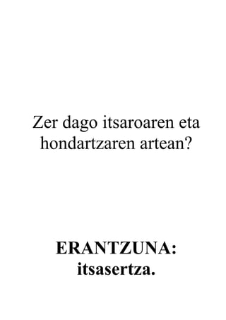Zer dago itsaroaren eta
 hondartzaren artean?




   ERANTZUNA:
     itsasertza.
 
