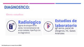 DIAGNOSTICO:
Otros estudios:
Guía Española para el manejo del asma GEMA
 