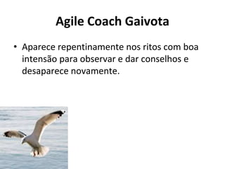 Agile Coach Gaivota
• Aparece repentinamente nos ritos com boa
intensão para observar e dar conselhos e
desaparece novamente.
 