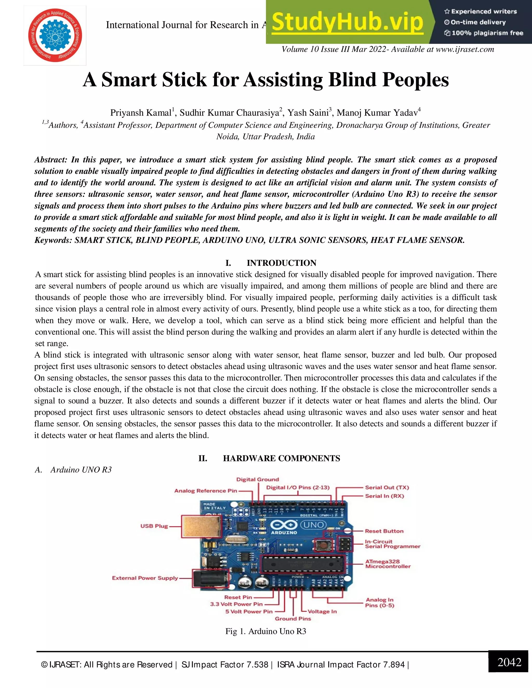 A Smart Stick For Assisting Blind Peoples | PDF