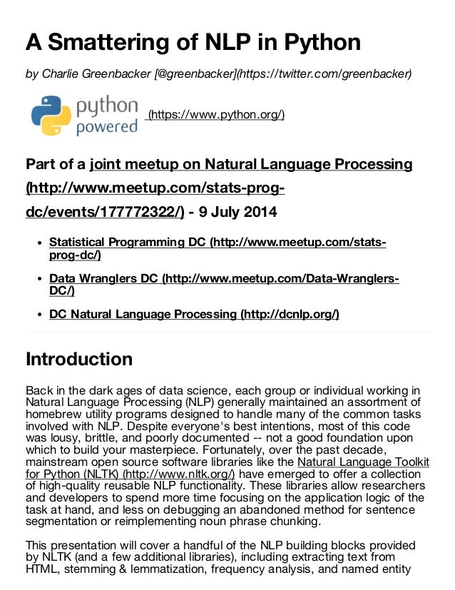 nlp assignment Statistical nlp - assignment 3 due october 11 - at 5pm by email to petrov@csnyuedu in this assignment, you will build a part-of-speech tagger. nlp assignment Statistical nlp - assignment 3 due october 11 - at 5pm by email to petrov@csnyuedu in this assignment, you will build a part-of-speech tagger.
