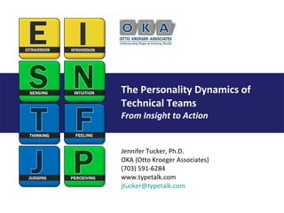The Personality Dynamics of Technical Teams From Insight to Action Jennifer Tucker, Ph.D.  OKA (Otto Kroeger Associates) (703) 591-6284 www.typetalk.com  [email_address]   