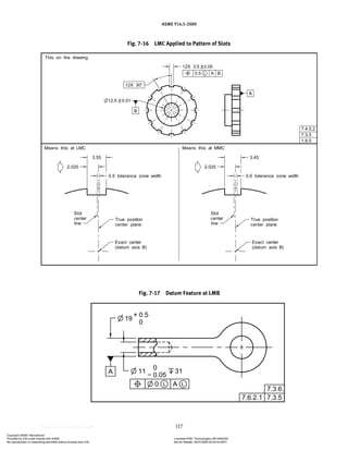 ASME Y14.5-2009
117
Fig. 7-16 LMC Applied to Pattern of Slots
Fig. 7-17 Datum Feature at LMB
Copyright ASME International
Provided by IHS under license with ASME Licensee=FMC Technologies /5914950002
Not for Resale, 05/07/2009 00:24:44 MDT
No reproduction or networking permitted without license from IHS
--`,,`,,,``,`,``,,``,`,`,,,`,`,`-`-`,,`,,`,`,,`---
 