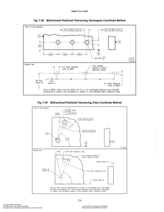 ASME Y14.5-2009
124
Fig. 7-28 Bidirectional Positional Tolerancing, Rectangular Coordinate Method
Fig. 7-29 Bidirectional Positional Tolerancing, Polar Coordinate Method
Copyright ASME International
Provided by IHS under license with ASME Licensee=FMC Technologies /5914950002
Not for Resale, 05/07/2009 00:24:44 MDT
No reproduction or networking permitted without license from IHS
--`,,`,,,``,`,``,,``,`,`,,,`,`,`-`-`,,`,,`,`,,`---
 
