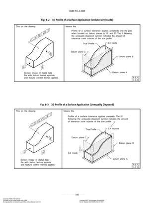 ASME Y14.5-2009
160
Fig. 8-2 3D Profile of a Surface Application (Unilaterally Inside)
Fig. 8-3 3D Profile of a Surface Application (Unequally Disposed)
Copyright ASME International
Provided by IHS under license with ASME Licensee=FMC Technologies /5914950002
Not for Resale, 05/07/2009 00:24:44 MDT
No reproduction or networking permitted without license from IHS
--`,,`,,,``,`,``,,``,`,`,,,`,`,`-`-`,,`,,`,`,,`---
 