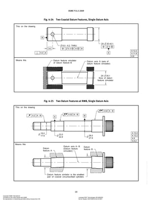 ASME Y14.5-2009
68
Fig. 4-24 Two Coaxial Datum Features, Single Datum Axis
Fig. 4-25 Two Datum Features at RMB, Single Datum Axis
Copyright ASME International
Provided by IHS under license with ASME Licensee=FMC Technologies /5914950002
Not for Resale, 05/07/2009 00:24:44 MDT
No reproduction or networking permitted without license from IHS
--`,,`,,,``,`,``,,``,`,`,,,`,`,`-`-`,,`,,`,`,,`---
 