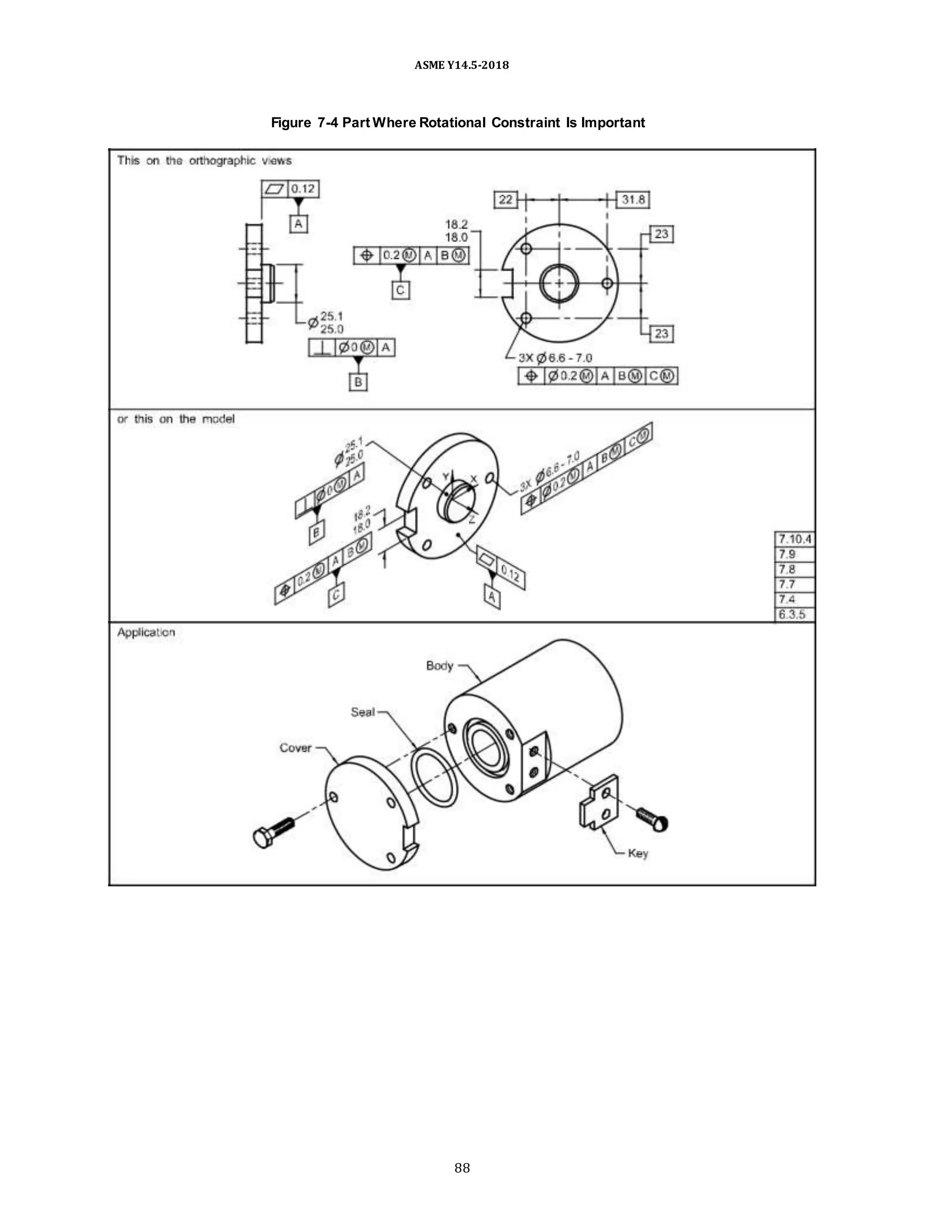 ASME Y14.5-2018
Figure 7-4 Part Where Rotational Constraint Is Important
88
 