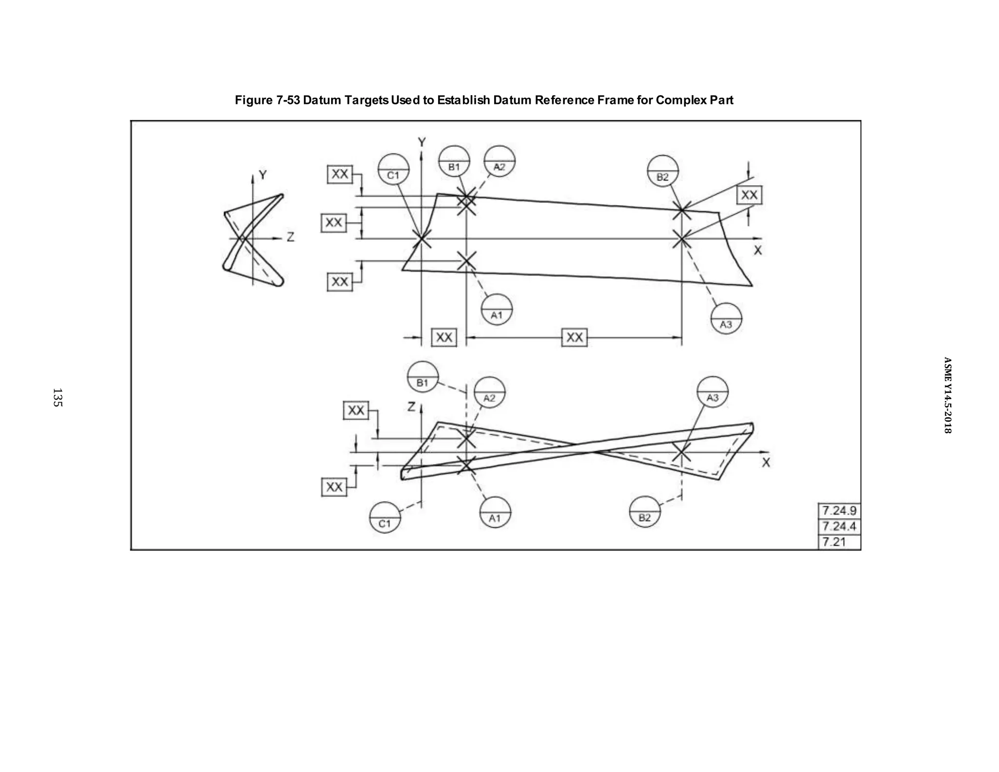 Figure 7-53 Datum TargetsUsed to Establish Datum Reference Frame for Complex Part
135
ASME
Y14.5-2018
 