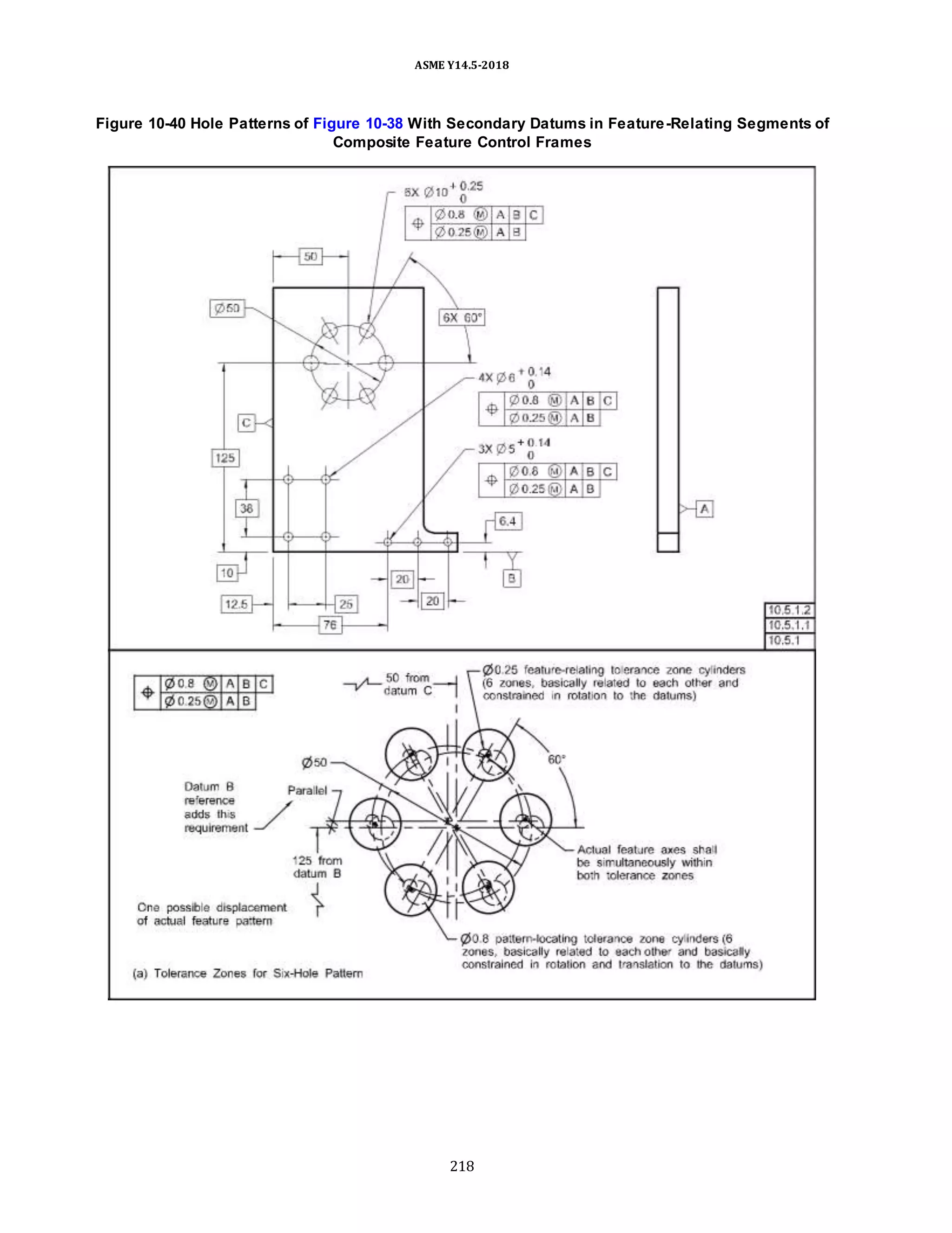 ASME Y14.5-2018
Figure 10-40 Hole Patterns of Figure 10-38 With Secondary Datums in Feature-Relating Segments of
Composite Feature Control Frames
218
 