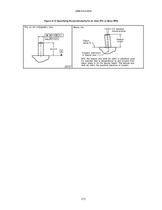 ASME Y14.5-2018
Figure 9-12 Specifying Perpendicularity for an Axis (Pin or Boss RFS)
173
 