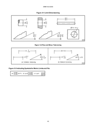 ASME Y14.5-2018
Figure 5-1 Limit Dimensioning
Figure 5-2 Plus and Minus Tolerancing
Figure 5-3 Indicating Symbolsfor Metric Limitsand Fits
40
 