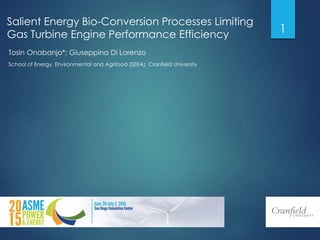 Salient Energy Bio-Conversion Processes Limiting
Gas Turbine Engine Performance Efficiency
Tosin Onabanjo*; Giuseppina Di Lorenzo
School of Energy, Environmental and Agrifood (SEEA), Cranfield University
1
 