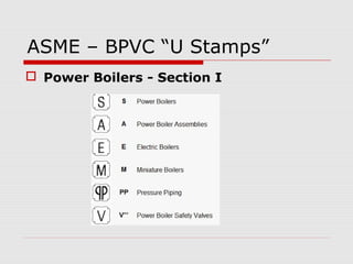 ASME – BPVC “U Stamps”
 Power Boilers - Section I

 