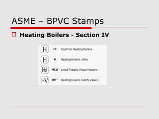 ASME – BPVC Stamps
 Heating Boilers - Section IV

 