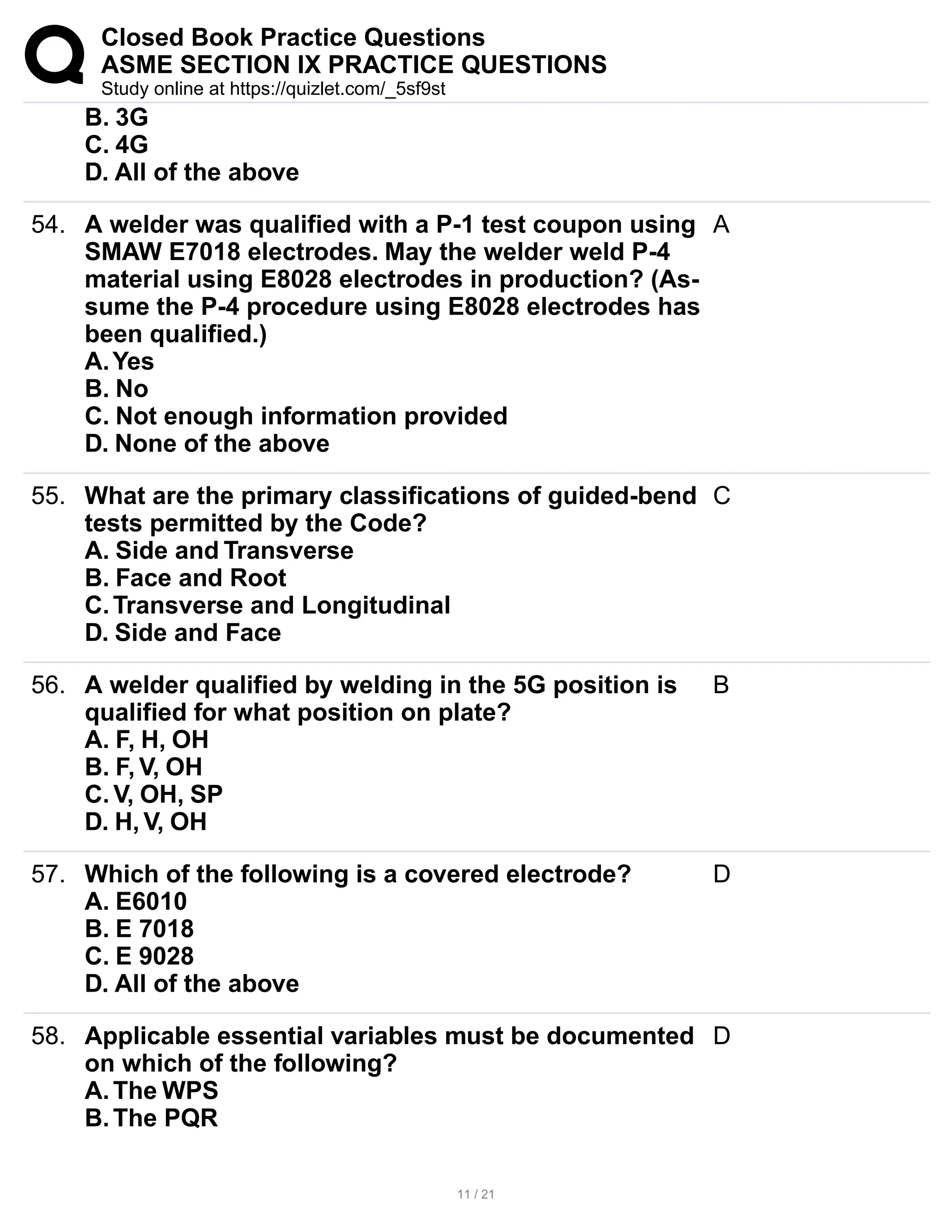 ASME IX_PRACTICE QUESTIONS_Closed Book question | PDF