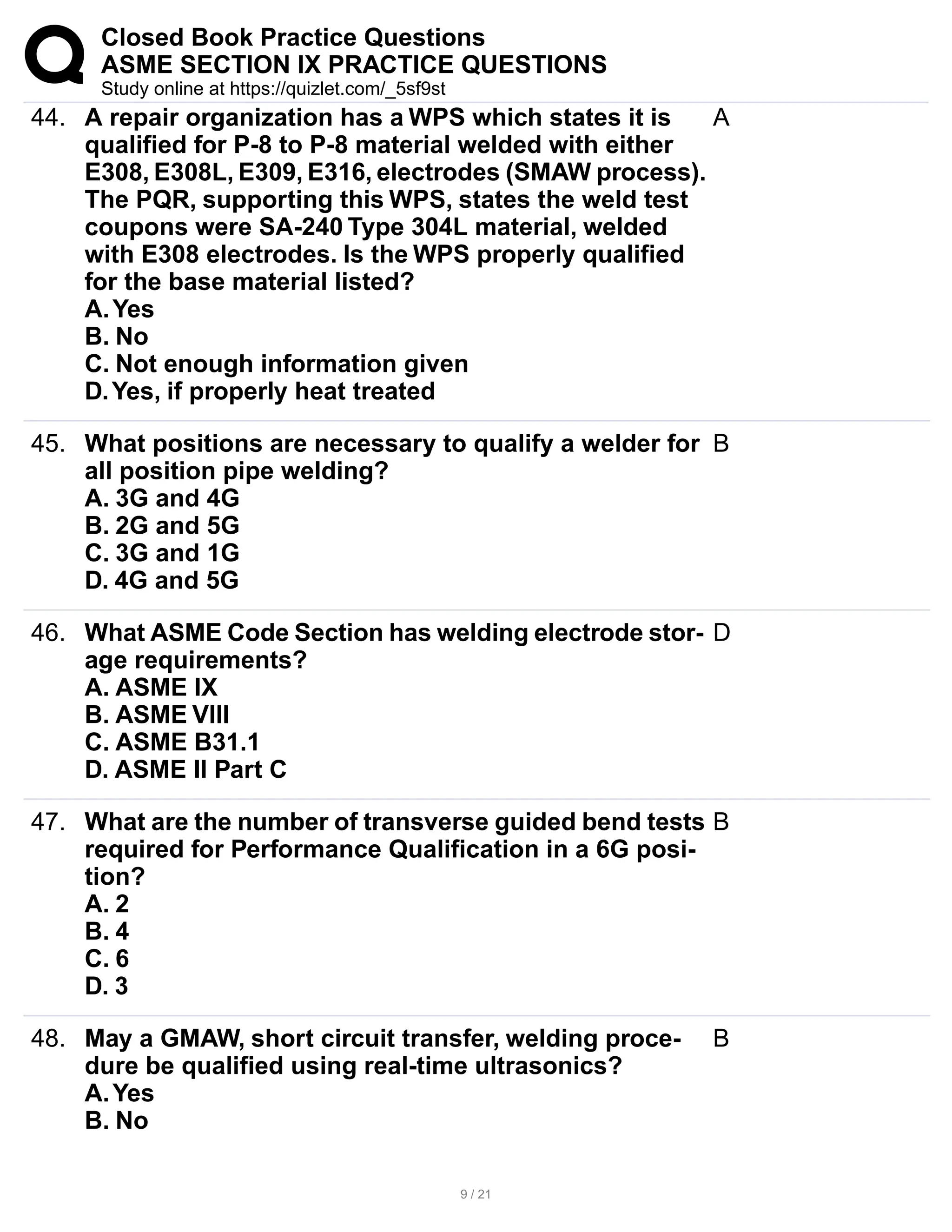 ASME IX_PRACTICE QUESTIONS_Closed Book question | PDF