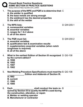 ASME IX_PRACTICE QUESTIONS_Closed Book question | PDF