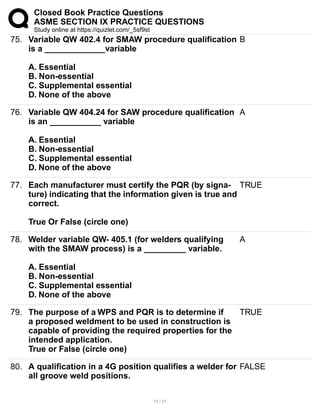 ASME IX_PRACTICE QUESTIONS_Closed Book question | PDF
