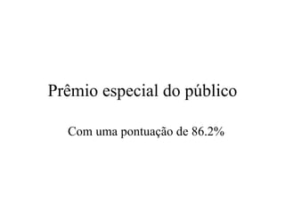 Prêmio especial do público

  Com uma pontuação de 86.2%
 