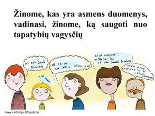 454545
Žinome, kas yra asmens duomenys,
vadinasi, žinome, ką saugoti nuo
tapatybių vagysčių
45
www.vartotojai.lt/tapatybe
 