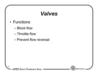Valves
     • Functions
       – Block flow
       – Throttle flow
       – Prevent flow reversal




28
 