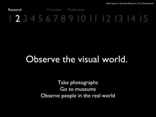 Allen Spector | Directed Research | Tom Klinkowstein
1 2 3 4 5 6 7 8 9 10 11 12 13 14 15
Observe the visual world.
Take ph...