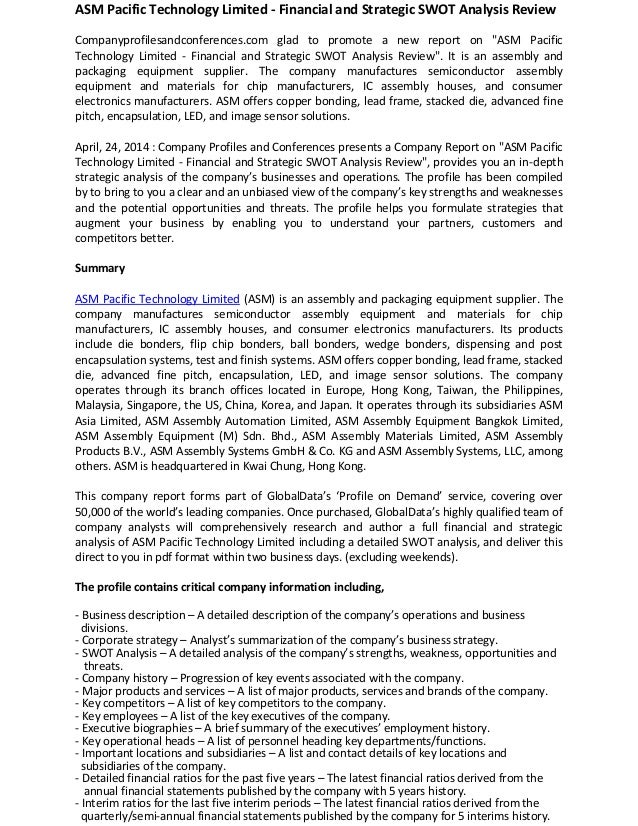 asm pacific technology limited financial and strategic swot analysi asm paper format