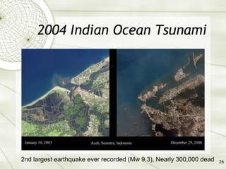 2004 Indian Ocean Tsunami 2nd largest earthquake ever recorded (Mw 9.3), Nearly 300,000 dead 