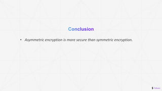 $ 7absec
• Asymmetric encryption is more secure than symmetric encryption.
 