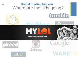 + Social media check-in
Where are the kids going?
 