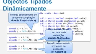 Classes de ArgumentosArgumentos Opcionais - AlternativaXmlReaderSettings settings = newXmlReaderSettings();settings.ValidationType = ValidationType.Auto;XmlReader.Create("file.xml", settings);XmlReader.Create("file.xml",new { ValidationType = ValidationType.Auto });XmlReader.Create("file.xml",newXmlReaderSettings { ValidationType = ValidationType.Auto });Aindanão!