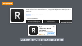 Видимая часть, не все ключевые слова 
21 
Не очень 
 