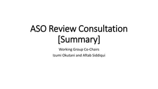 ASO Review Consultation
[Summary]
Working Group Co-Chairs
Izumi Okutani and Aftab Siddiqui
 