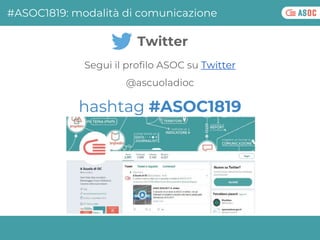 Segui il profilo ASOC su Twitter
@ascuoladioc
hashtag #ASOC1819
#ASOC1819: modalità di comunicazione
Twitter
 