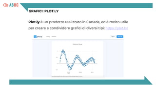 GRAFICI: PLOT.LY
Plot.ly è un prodotto realizzato in Canada, ed è molto utile
per creare e condividere grafici di diversi tipi: https://plot.ly/
 