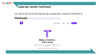 LINEE DEL TEMPO: TIMETOAST
Un altro strumento facile da usare per creare timeline è
Timetoast: https://www.timetoast.com/
 