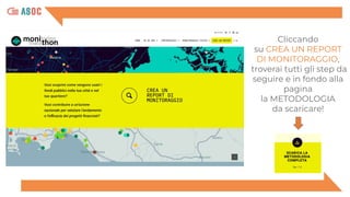 Cliccando
su CREA UN REPORT
DI MONITORAGGIO,
troverai tutti gli step da
seguire e in fondo alla
pagina
la METODOLOGIA
da scaricare!
 
