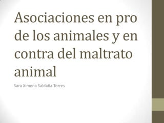 Asociaciones en pro
de los animales y en
contra del maltrato
animal
Sara Ximena Saldaña Torres
 