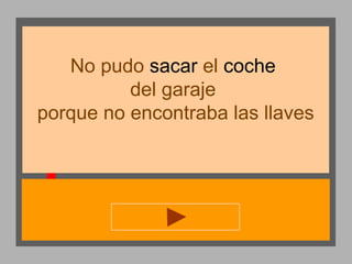No pudo sacar el coche
del garaje
porque no encontraba las llaves

 