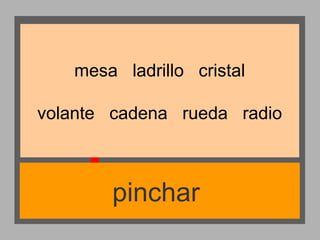 mesa ladrillo cristal
volante cadena rueda radio

pinchar

 