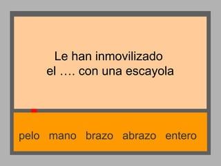 Le han inmovilizado
el …. con una escayola

pelo mano brazo abrazo entero

 