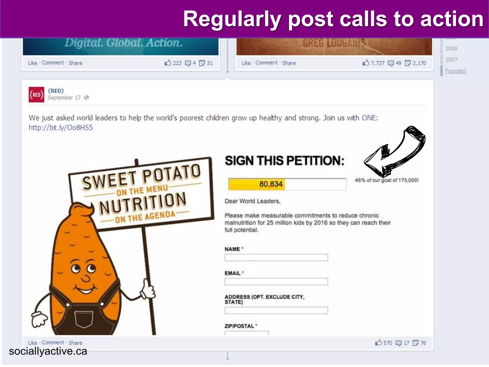 Regularly post calls to action




sociallyactive.ca
 