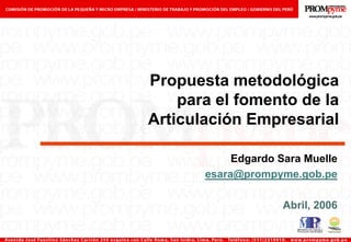 Propuesta metodológica
para el fomento de la
Articulación Empresarial
Edgardo Sara Muelle
esara@prompyme.gob.pe
Abril, 2006
 