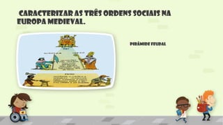 Caracterizar as três ordens sociais na
Europa medieval.
Pirâmide Feudal
 