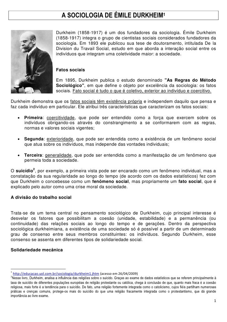 Contribuição De Durkheim Para A Sociologia